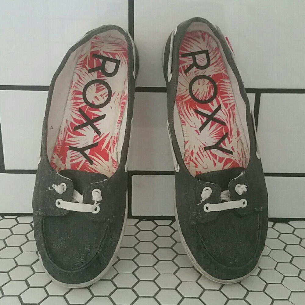 Roxy Black Denim Slip-On deck shoes